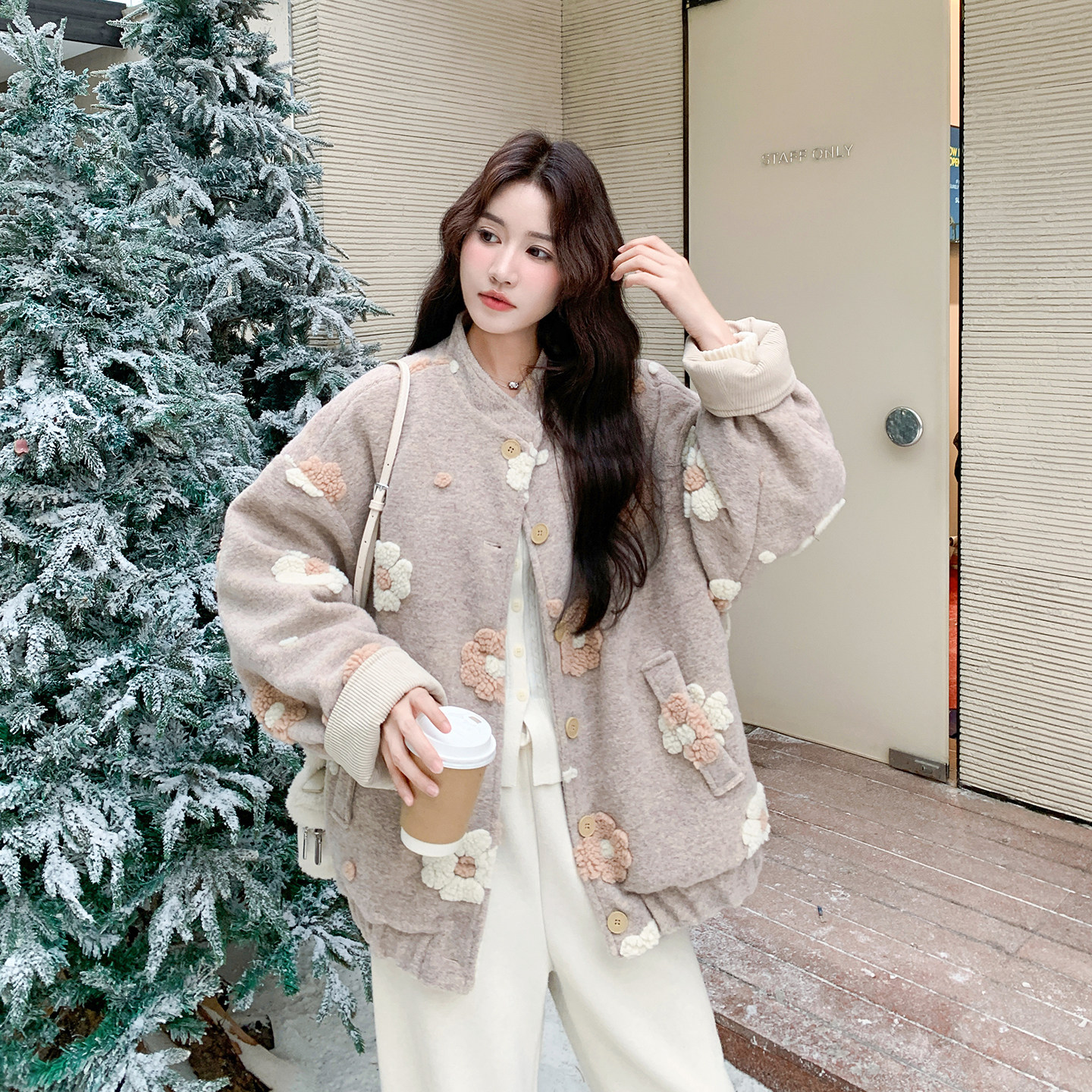 【新品】立体花朵90绒内胆外套货号7015-P260-K378,女装羽绒服,2C302