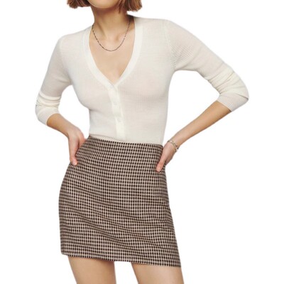 短裙通勤A字亚麻格子高腰