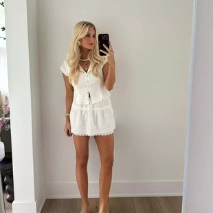 两件套 蕾丝花边领 套裙 圆领 薄款