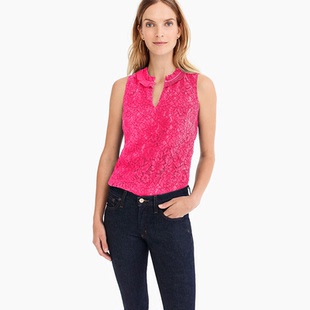 清货美系 j家 夏季 木耳边褶子领 睫毛蕾丝 背心上衣