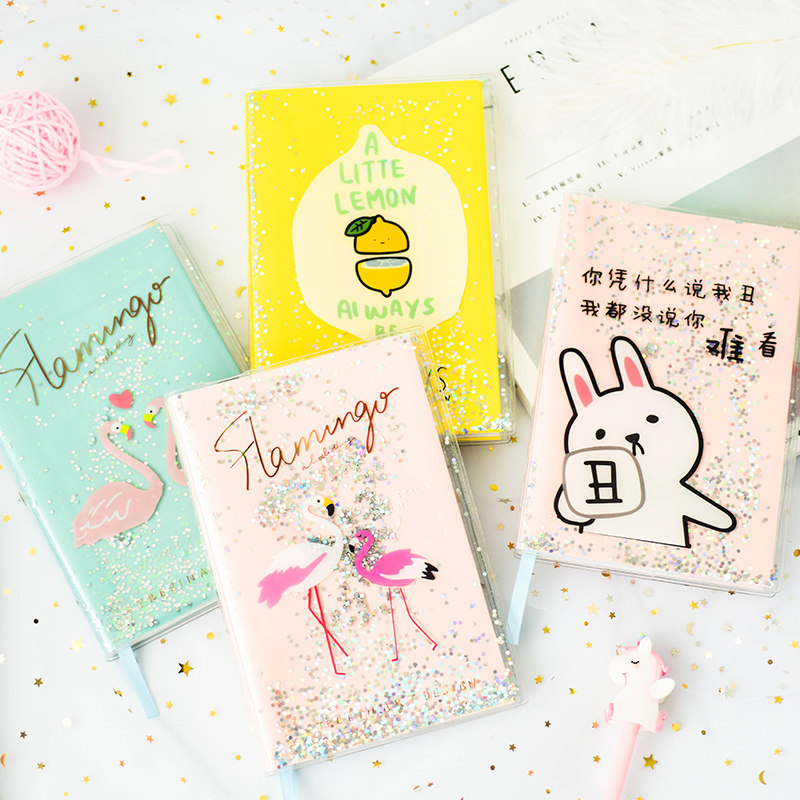 粉色少女心手账本pvc创意亮片流沙封面笔记本入油胶套彩页记事本