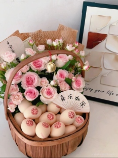 月子鸡蛋花篮 月子礼物鸡蛋鲜花水果花篮材料包 探亲访友月子花礼