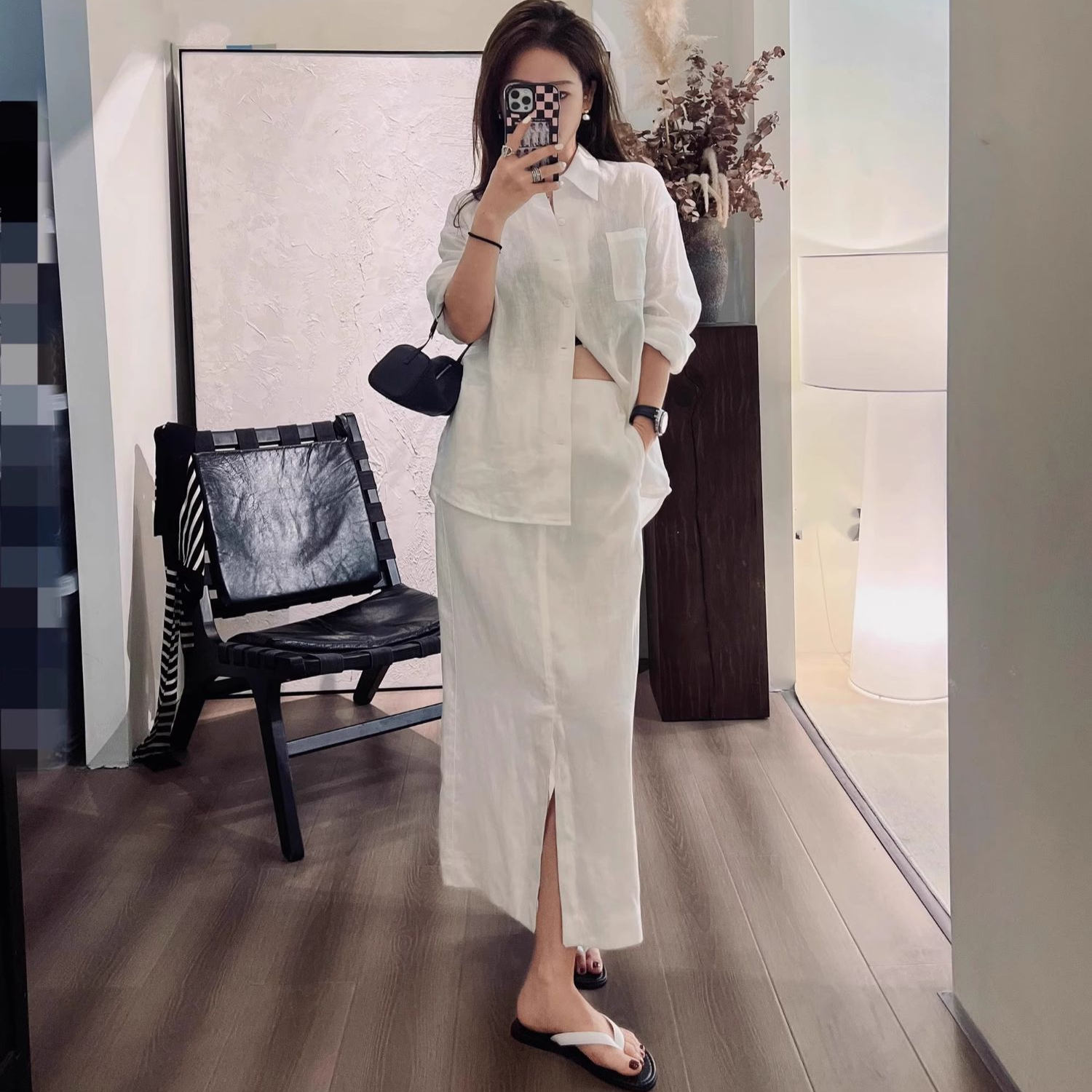 大码女装法式潮流高端时尚超仙白色衬衫女夏季宽松慵懒风开衫衬衣