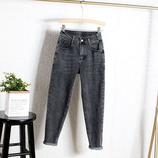半松紧腰百搭九分裤 高腰牛仔裤 胖mm显瘦老爹裤 宽松大码 潮 女哈伦裤