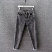 九分裤 显瘦小个子春秋新款 女老爹裤 宽松大码 弹力哈伦裤 灰色牛仔裤