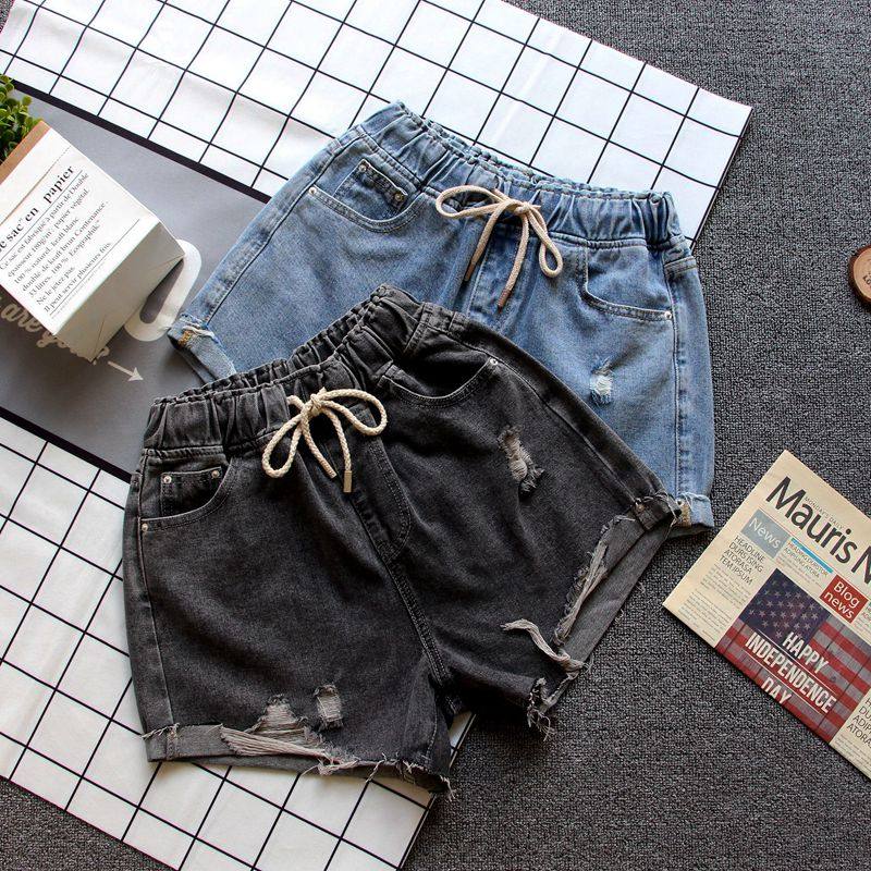 破洞流苏牛仔短裤女松紧腰大码显瘦宽松阔腿裤高腰夏季新款热裤潮,女装/女士精品,牛仔裤,淘宝优惠券,粉丝福利购,淘宝优惠卷