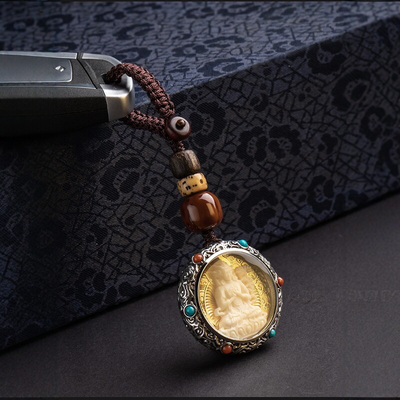 【设计款】纯银镶猛犸象牙本命像钥匙扣男汽车钥匙挂件女高档礼