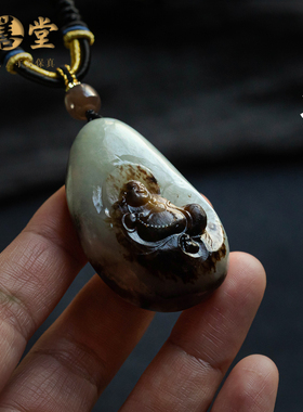 和田玉弥勒佛吊坠项链