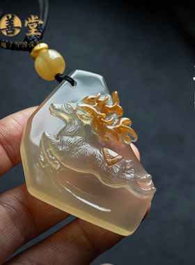 孤品【玛瑙·福禄呈祥】天然玉石吊坠项链高档玉佩男女款一物一证