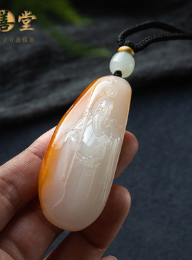 手工雕刻玉石关公吊坠