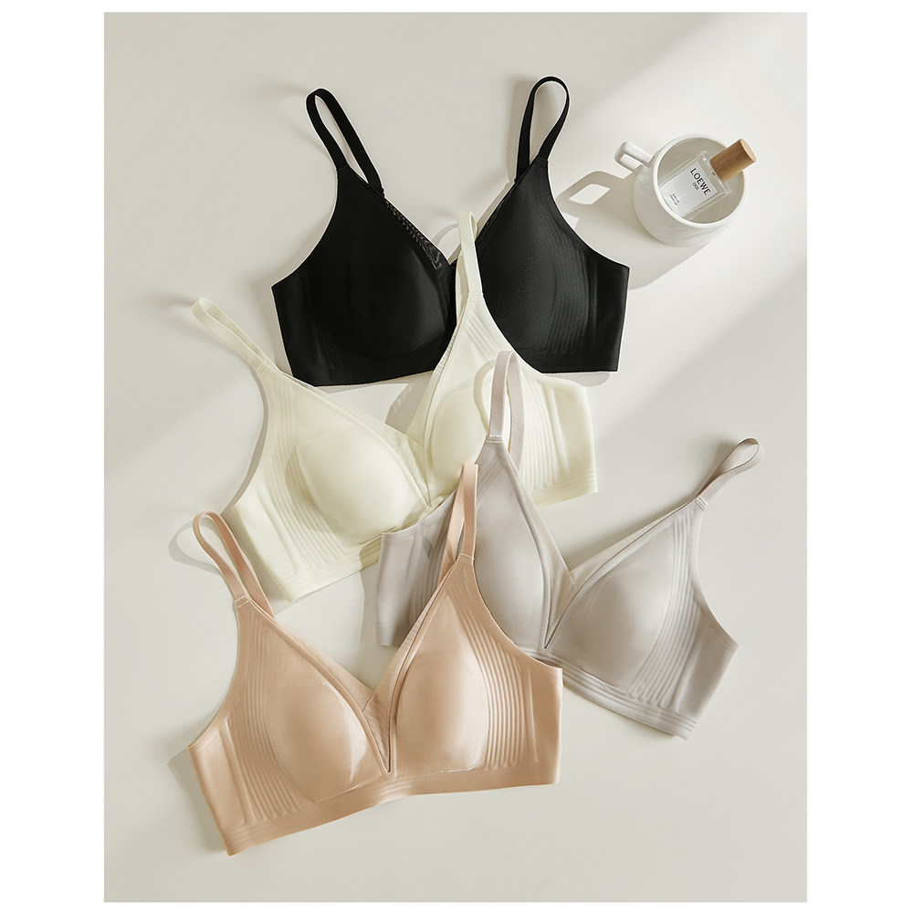 性感无钢圈兔耳杯文胸女轻薄聚拢大胸显小无痕内衣舒适一片式深V