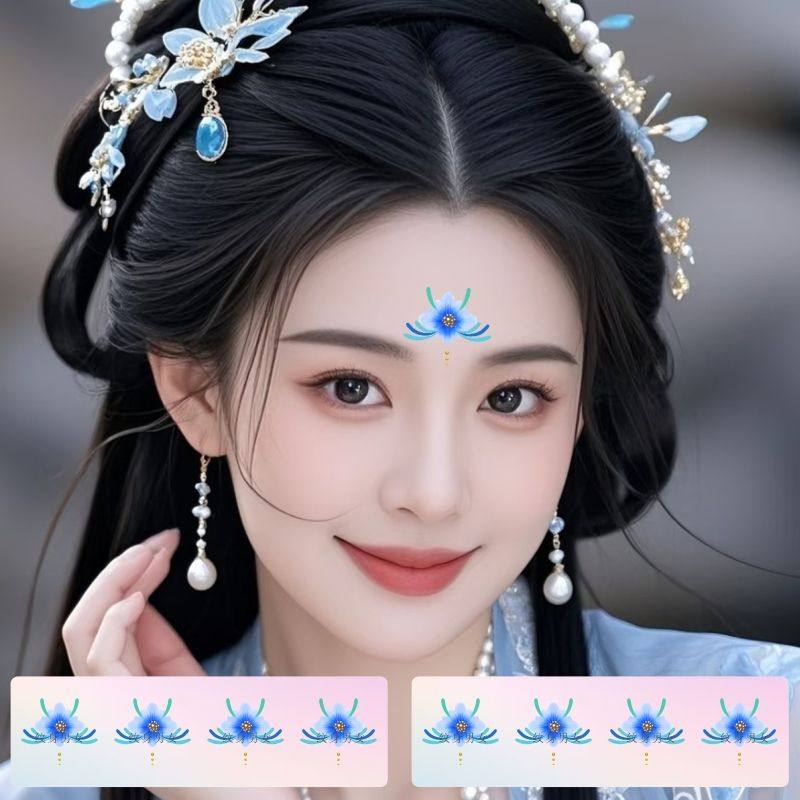 可爱女孩眉心蓝色花钿贴防水彩绘儿童节日表演汉服古风眼尾额头,家居饰品,其他贴饰,淘宝优惠券,粉丝福利购,淘宝优惠卷