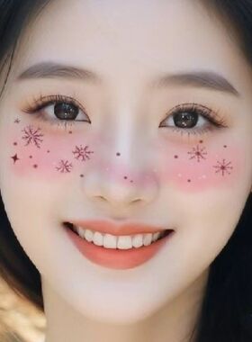 圣诞节纹身贴 雪花腮红脸贴唯美少女心纯欲辣妹写真爱心妆容纹身