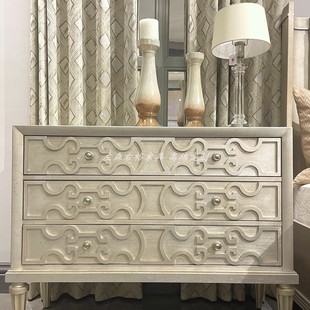 美克art家具莫里印象玄关柜 轻奢实木雕花大理石餐边柜定制 美式