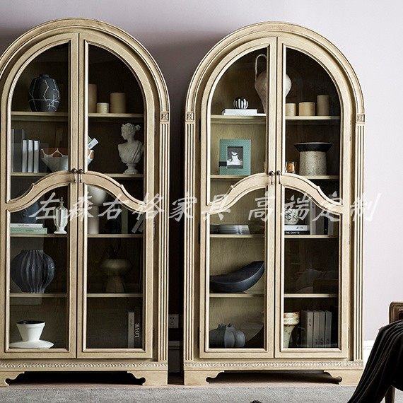 美式乡村美式现代双门钢化玻璃酒柜复古轻奢餐边柜陈列柜高端定制