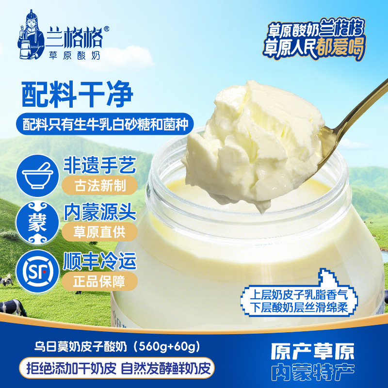 兰格格乌日莫奶皮子低温酸奶620g正宗内蒙古草原特产老酸奶