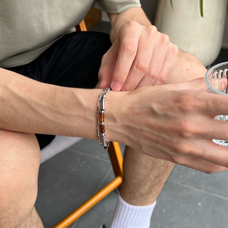 钛钢不掉色红玛瑙手链国潮新中式