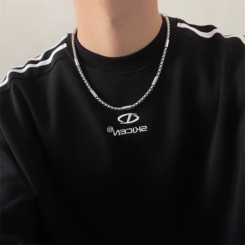 港风素链粗链方珍珠龙骨拼接项