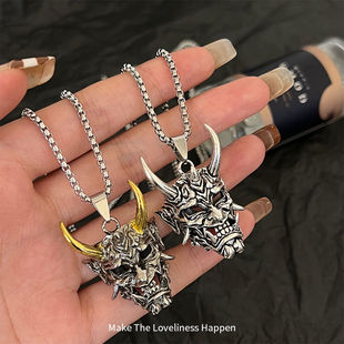 金角般若钛钢项链男鬼怪面具吊坠嘻哈痞帅炫酷个性 挂件毛衣配饰潮