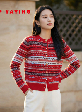[新年系列]EP雅莹冬装新款红色圣诞毛衣 提花羊毛羊绒针织衫9121A