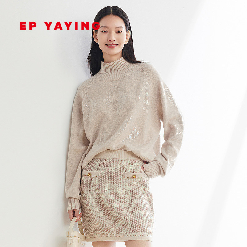 [阿拉善纯羊绒]EP雅莹女装 无染色高领针织衫 2023秋冬新款9519A