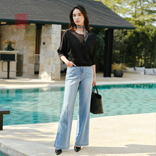 J609A 2025新款 EP雅莹高端系列 重工星空烫钻刺绣含桑蚕丝牛仔裤