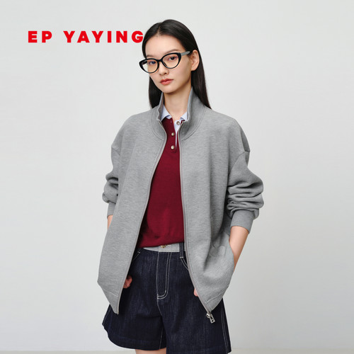 雅莹立领灰色运动感外套