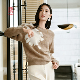 新款 2025冬装 9513A 阿拉善羊绒红色圆领毛针织衫 EP雅莹高端系列