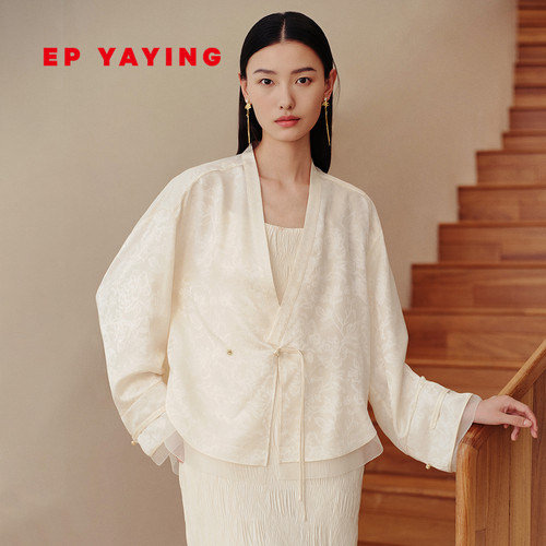 ep雅莹重磅桑蚕丝宽松流苏外套