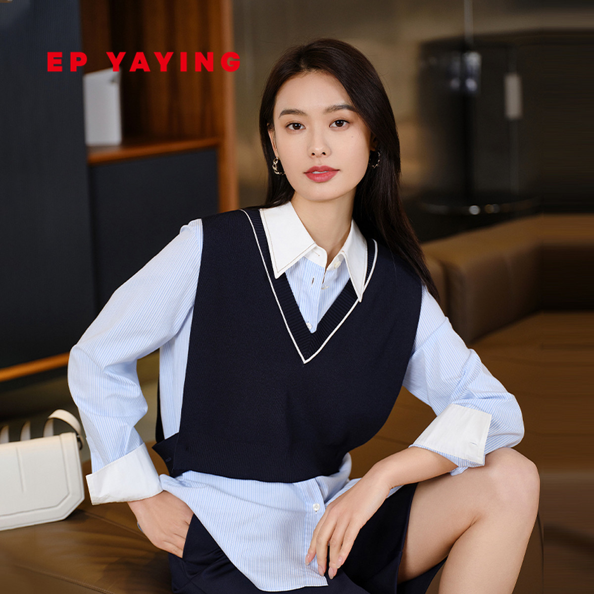 针织背心衬衫EP雅莹两件套