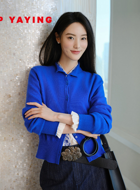 EP雅莹蓝标系列丨100%山羊绒提花民族蓝针织羊绒衫 2025新款9117A