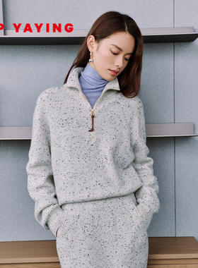 EP雅莹2025冬装新款 休闲半拉链高领羊绒衫 软糯针织衫毛衣9565A