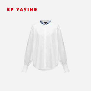 2220A 2025新款 EP雅莹蓝标系列 国风刺绣含桑蚕丝白色廓形衬衫