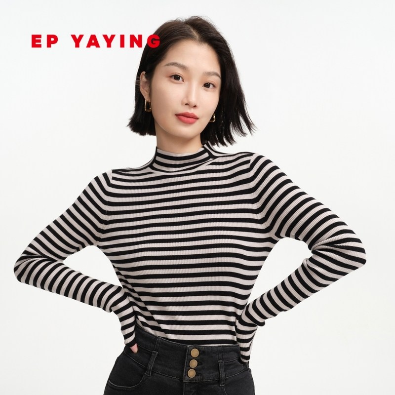 EP YAYING雅莹女装 纯羊毛条纹针织内搭打底衫 商场同款9930A