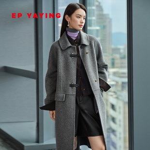 毛呢大衣外套 丝羊毛骆驼绒复古翻领长款 EP雅莹2025冬装 新款