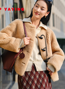 EP雅莹女装 绵羊毛圆领短款宽松毛呢外套 2025冬装新款