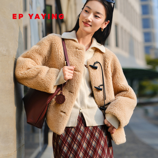 新款 EP雅莹女装 2025冬装 宽松毛呢外套 绵羊毛圆领短款