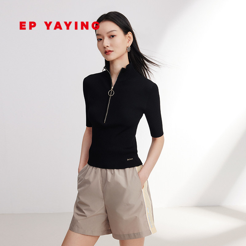 EP YAYING雅莹女装 半高领拉链短袖针织衫 2024早春新款9905A