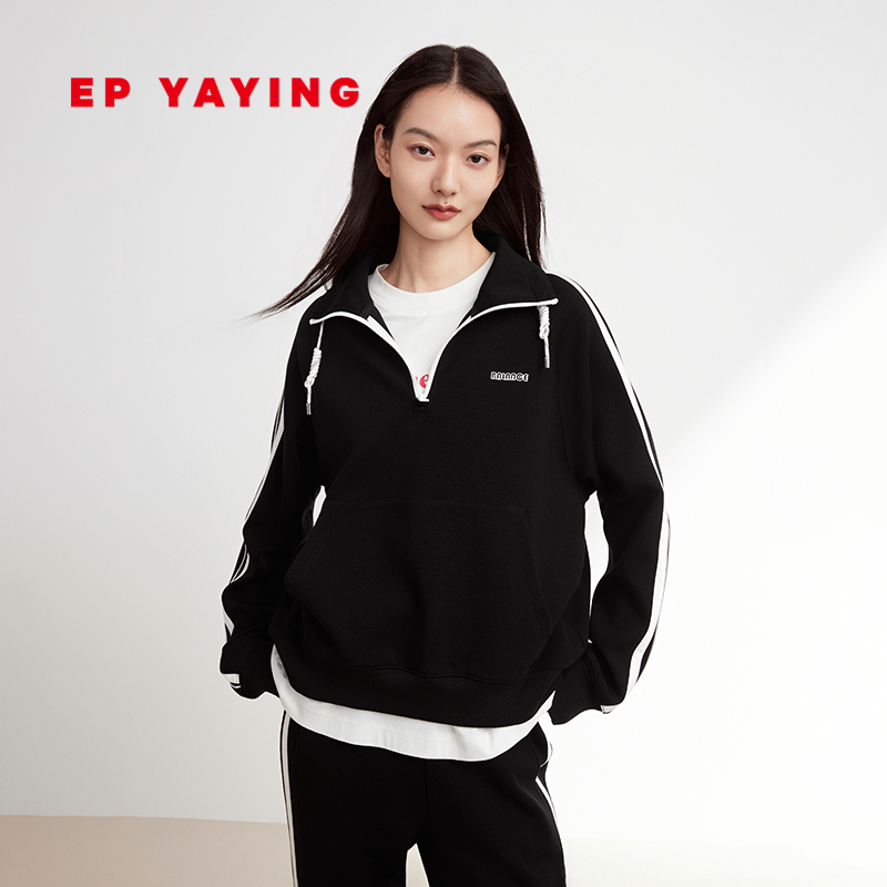 EP YAYING雅莹女装 绵羊毛宽松撞色polo领卫衣 2023秋冬新款5205A