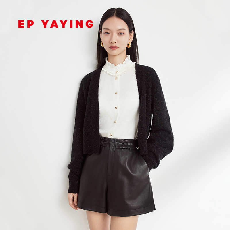 ep yaying雅莹女装 羊毛短款v领针织开衫外套 商场同款9117a