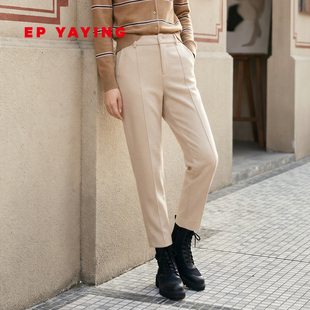 气质高腰加厚米色弹力直筒休闲裤 女装 6452A 新款 EP雅莹2025冬季