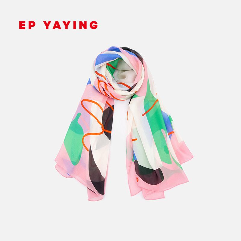 EP YAYING雅莹围巾 真丝logo字母印花沙滩巾围巾 24早春新品W418A