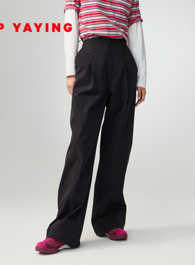 EP雅莹2026新款女装 轻盈小黑裤 抽绳直筒舒适轻运动卫裤6469A