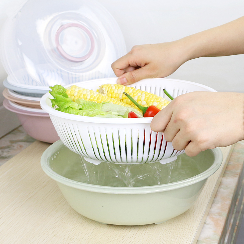 水果盘洗菜篮双层带盖滴水筐塑料沥水篮果蔬漏盆淘菜筛子厨房用品在类目 餐饮具, 餐具, 果盆/果盘/果篮中 - 来自Buy2taobao.com提供专业的淘宝代购服务