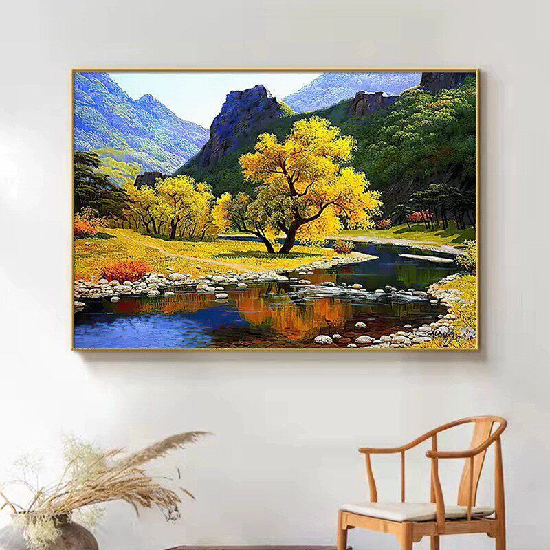 自己绣秋天山谷里静静的小溪十字绣钻石画金秋山水风景画手工治愈