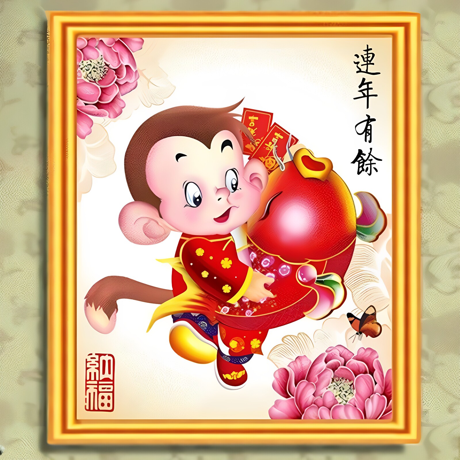 自己绣可爱卡通猴生肖猴子连年有余钻石画满钻贴钻十字绣2026新款
