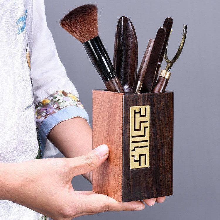 摆件黑檀木茶筒茶艺茶道和嘉君子