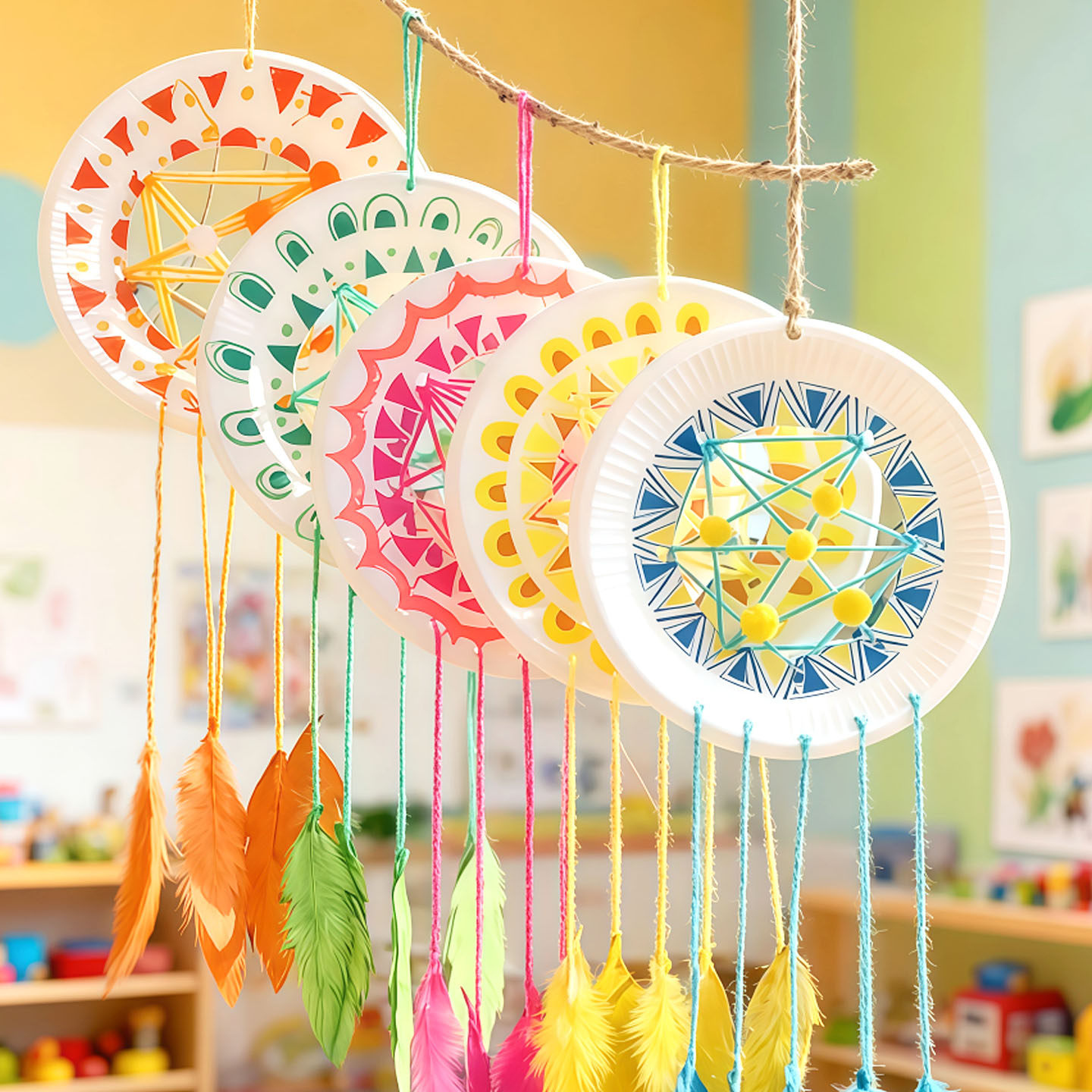 编织区捕梦网毛线纸盘手工制作环创半成品材料幼儿园班级布置装饰