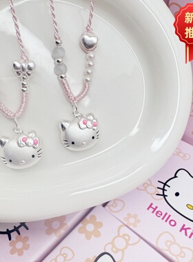 足银999猫头纯银hellokitty吊坠