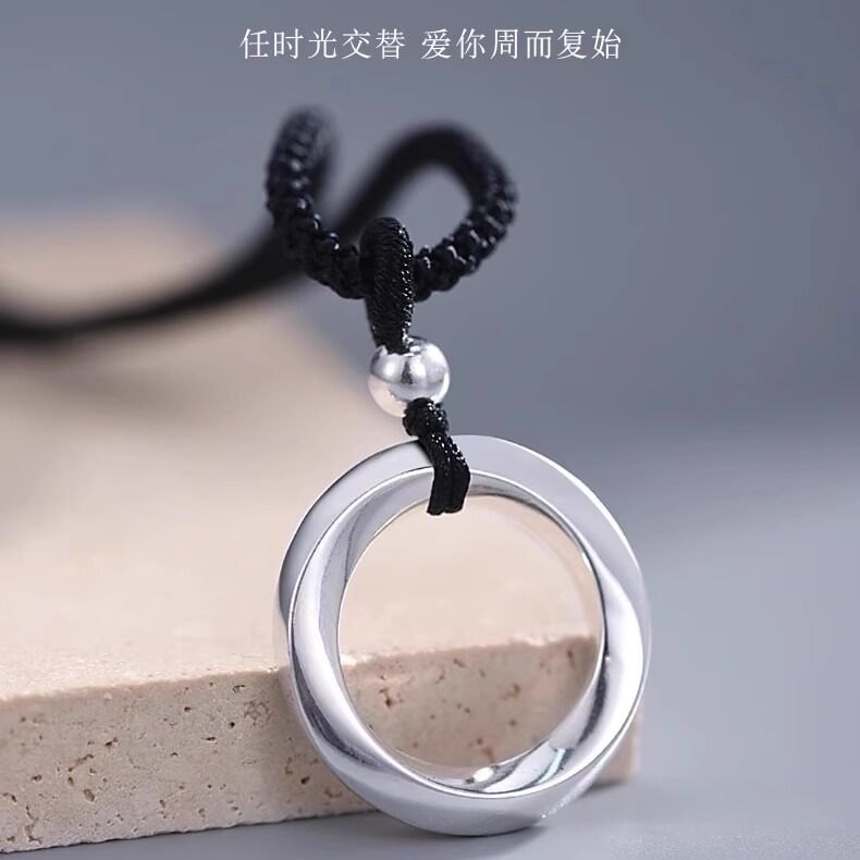情侣平安扣吊坠足银百搭项链礼物